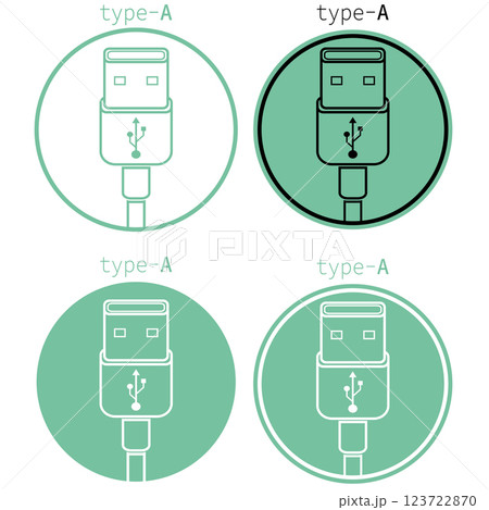 USB A type icons in vector format showcasing different designs and colors suitable for digital use 123722870
