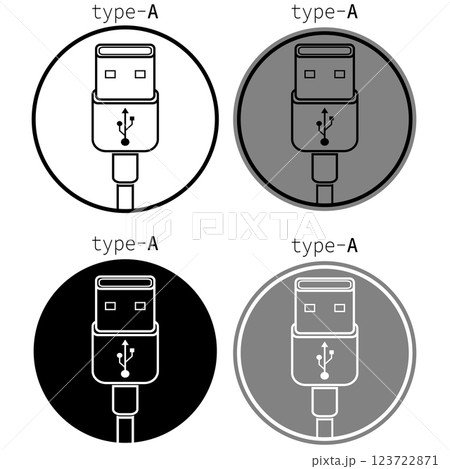 Various representations of USB Type A connector icons in different styles and colors 123722871