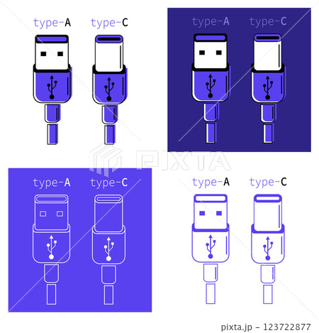 Visual comparison of USB Type A and Type C connectors with clear labeling for easy identification Visual comparison of USB Type A and Type C connectors with clear labeling for easy identification 123722877