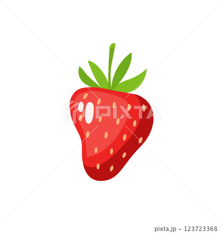 Vibrant strawberry illustration with glossy red texture and fresh green leaves. Perfect for healthy eating, summer recipes, and organic food themes. Ideal for ads, packaging, and educational projects 123723368
