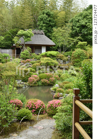 春の等持院　茶室・清漣亭と庭園・芙蓉池(京都市北区) 123724477