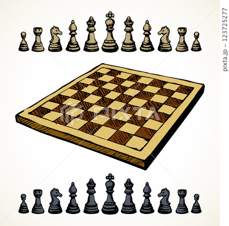 Chess figures. Vector pen drawing 123725277