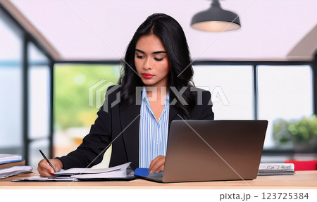 オフィスで仕事をする女性 123725384