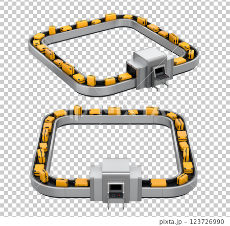 Set of Airport luggage conveyor belt or baggage claim area with suitcases on white background. 3d render of travel vacation concept. 123726990