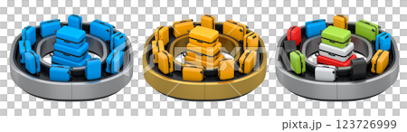 Set of Airport luggage conveyor belt or baggage claim area with suitcases on white background. 3d render of travel vacation concept. Set of Airport luggage conveyor belt or baggage claim area with suitcases on white background. 3d render of travel vacation concept. 123726999