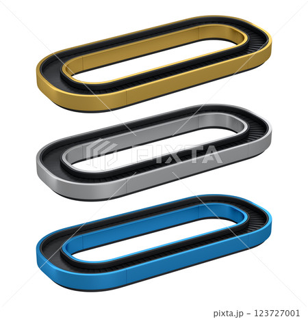 Set of Airport luggage conveyor belt from baggage claim area isolated on white background. 3d render of travel vacation concept. 123727001