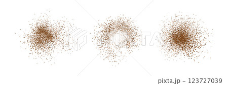 Chocolate and coffee powder, scattered cocoa on a light background. Particles of earth and dust. Brown sand texture.Top view of the cake. 123727039
