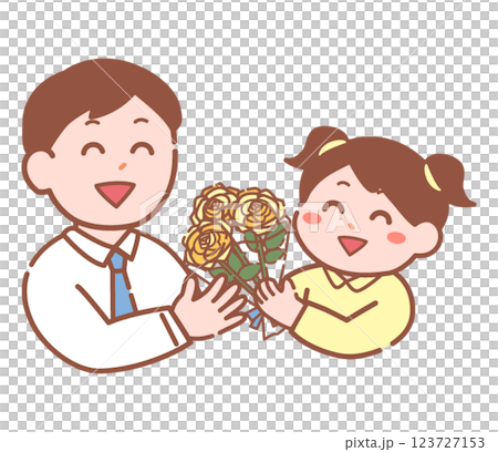 父の日に黄色の薔薇を贈る女の子 123727153