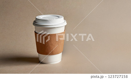 Generic paper cup with plastic lid, front view. Coffee to go, mock up 123727158