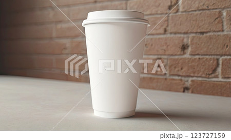 Generic paper cup with plastic lid, front view. Coffee to go, mock up 123727159