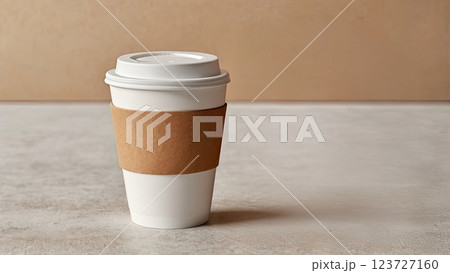 Generic paper cup with plastic lid, front view. Coffee to go, mock up 123727160