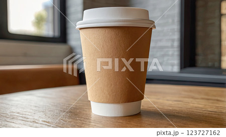 Generic paper cup with plastic lid, front view. Coffee to go, mock up 123727162