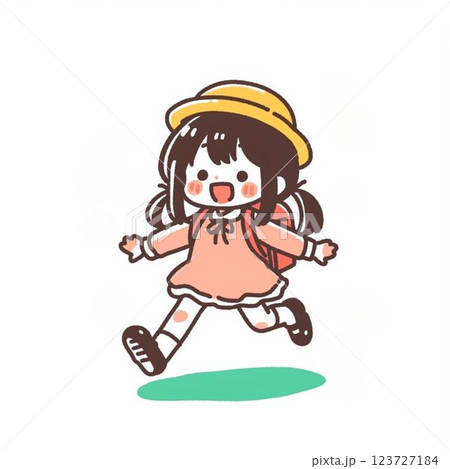 デフォルメ、通学する女の子、イラスト、アイコン、素材 123727184