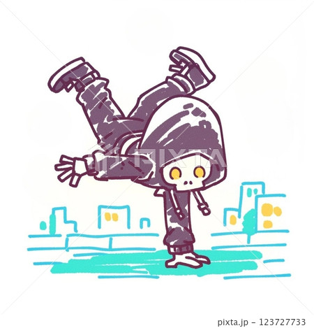 デフォルメ、ダンスをする骸骨、イラスト、アイコン、素材 123727733