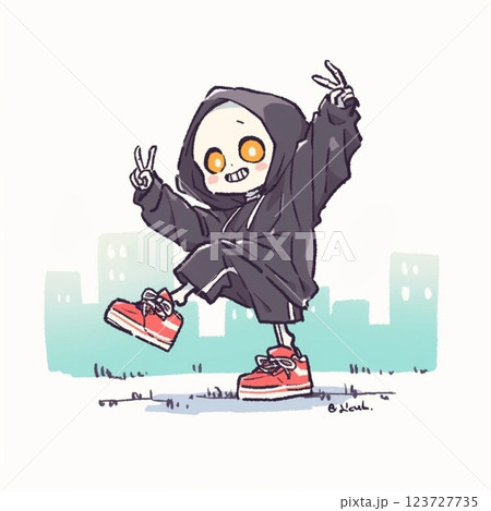 デフォルメ、ストリート、骸骨、イラスト、アイコン 123727735