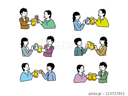 乾杯する2人組イラスト セット 乾杯する2人組イラスト セット 123727851