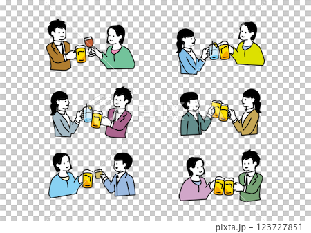 一組夫婦舉杯敬酒的插圖 123727851