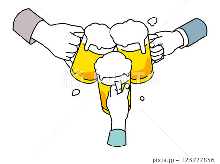 ビールジョッキで乾杯する手元のイラスト シンプルver ビールジョッキで乾杯する手元のイラスト シンプルver 123727856
