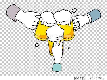 ビールジョッキで乾杯する手元のイラスト シンプルver ビールジョッキで乾杯する手元のイラスト シンプルver 123727856