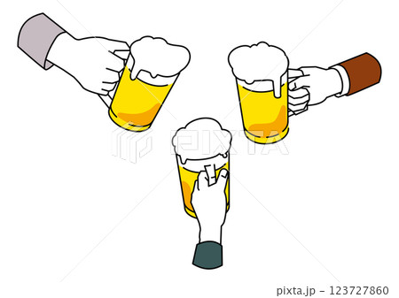 ビールジョッキで乾杯する手元イラスト　離したver 123727860