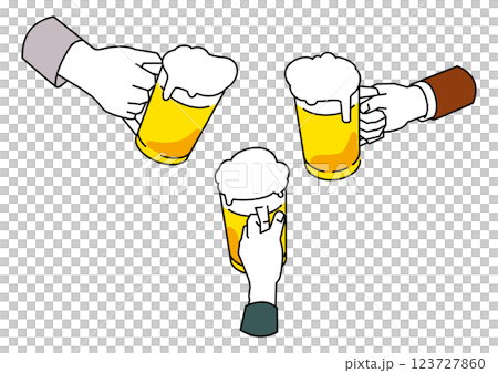 Hands-on illustration of a man toasting with a beer mug (detached version) 123727860