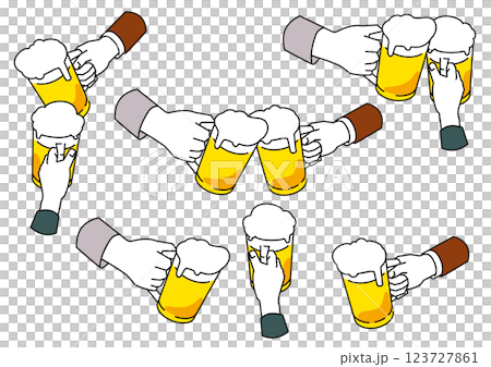 Illustration of a man toasting with a beer mug, parts set version 123727861