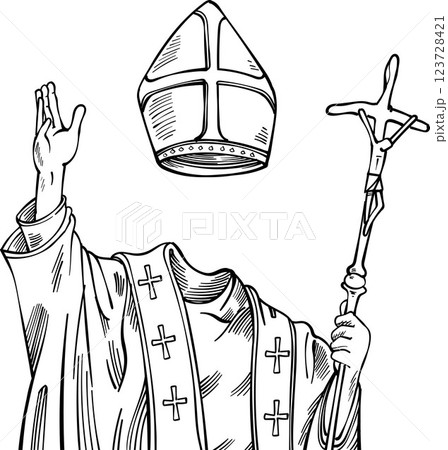 Christian Pope hand drawn. Vector Illustration Christian Pope hand drawn. Vector Illustration 123728421