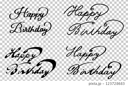 "Happy Birthday" handwritten lettering set. Calligraphy style. 123728683