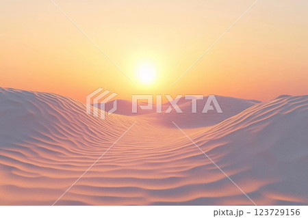 Sunrise over golden sand dunes in the desert creates a breathtaking view of nature's beauty at dawn 123729156