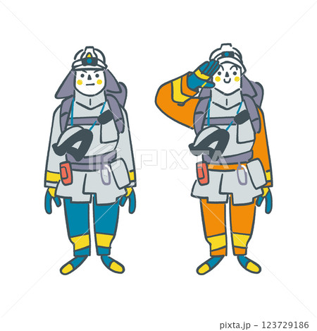消防署で働く人々 二人の消防士 セットのストックイラスト素材 消防署で働く人々 二人の消防士 セットのストックイラスト素材 123729186