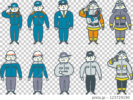 消防や救急で働く人々　セットのストックイラスト素材 123729190