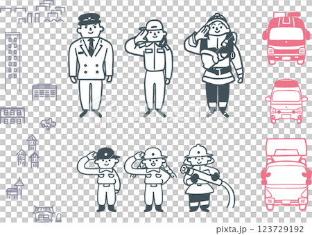 我們敬佩的消防工作和工作車的庫存插圖素材 我們敬佩的消防工作和工作車的庫存插圖素材 123729192