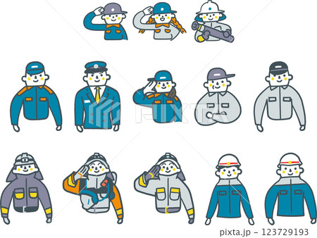 ぼくらがあこがれる消防の仕事 セットのストックイラスト素材 ぼくらがあこがれる消防の仕事 セットのストックイラスト素材 123729193