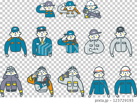 ぼくらがあこがれる消防の仕事 セットのストックイラスト素材 ぼくらがあこがれる消防の仕事 セットのストックイラスト素材 123729193