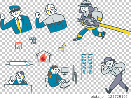 Fire and emergency workers set stock illustration material Fire and emergency workers set stock illustration material 123729195