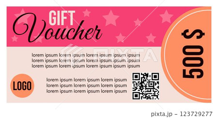 Gift voucher template. Suitable for cosmetics, clothing, cafe, children's goods store. Gift voucher template. Suitable for cosmetics, clothing, cafe, children's goods store. 123729277
