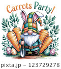 Whimsical Easter Gnome with Bunny Hat and Carrots. Carrot Party Fun 123729278