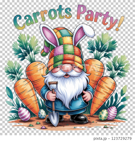 Playful Easter Gnome with Bunny Hat and Carrots Party Delight Playful Easter Gnome with Bunny Hat and Carrots Party Delight 123729279