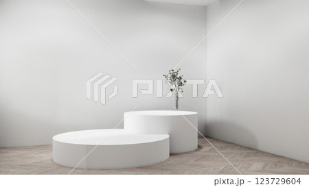 Scene to show products Empty room white on wooden floor interior design.3D rendering 123729604