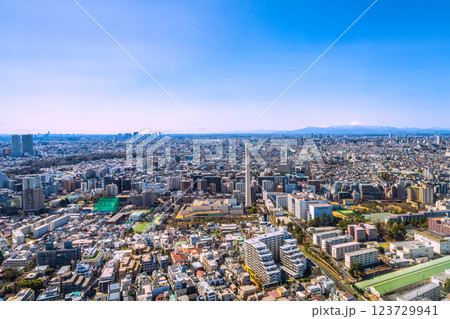 日本の東京都市景観3月7日…武蔵小杉駅前のタワーマンション群や二子玉川など望む。左奥は横浜＝令和7年 123729941