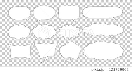 Simple and stylish black and white speech bubbles, lines, vector 123729962