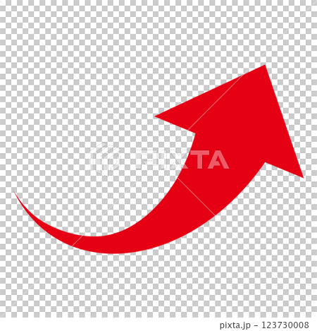 Simple illustration of a red arrow rising to the right on a white background 123730008