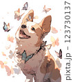 蝶と戯れるコーギーのイラスト 123730137