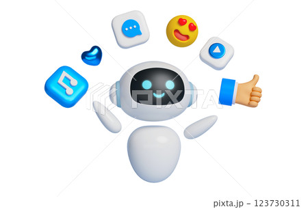 AI robot character 3D graphics that recommends audiovisual media AI robot character 3D graphics that recommends audiovisual media 123730311