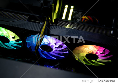 Top view of a working computer graphics card. 123730498