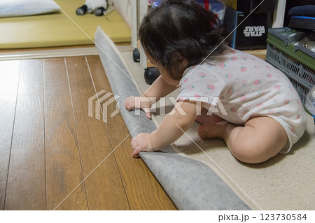 【カーペットをめくる赤ちゃん】 123730584