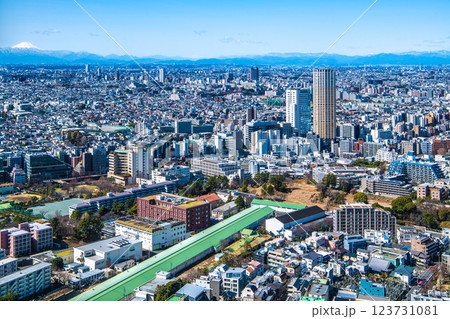 日本の東京都市景観 中目黒アトラスタワーや三軒茶屋駅前のキャロットタワー、富士山などを望む 日本の東京都市景観 中目黒アトラスタワーや三軒茶屋駅前のキャロットタワー、富士山などを望む 123731081