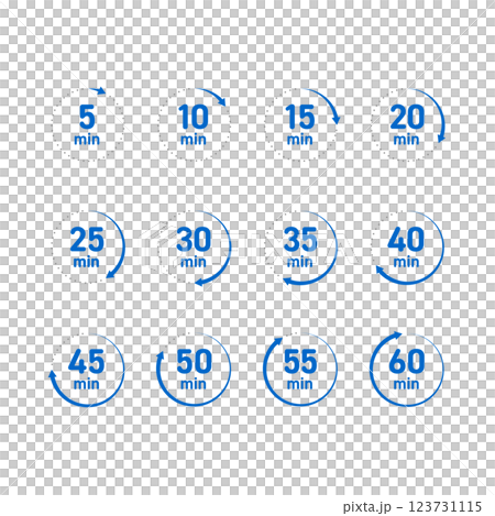 青色のシンプルな5分刻みの時計素材セット 123731115