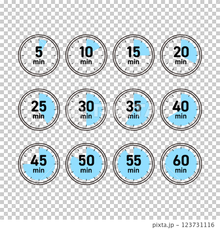 Simple blue 5 minute clock set Simple blue 5 minute clock set 123731116