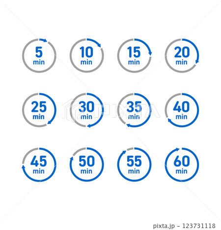 青色のシンプルな5分刻みの時計素材セット 青色のシンプルな5分刻みの時計素材セット 123731118